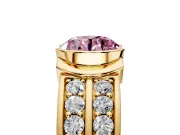 Bezel Engagement Ring Setting for Fancy Pink Round Cut Center with Wide Channel-Set Band and Bezel Head in Yellow Gold