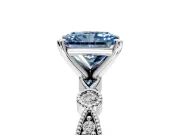 Solitaire Engagement Ring Setting for Fancy Blue Radiant Cut Center with Milgrain Bezel Accents and Prong Head in Sterling Silver