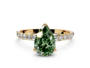 Solitaire Engagement Ring Setting for Fancy Green Pear-Shaped Center with Fine Pave Accents and Prong Head in Yellow Gold