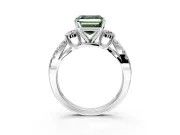 3 Stone Engagement Ring Setting for Fancy Green Asscher Cut Center with Pave Split Shank and Prong Head in Sterling Silver