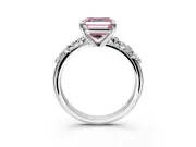 Solitaire Engagement Ring Setting for Fancy Pink Asscher Cut Center with Trailing Leaf Accent Band and Prong Head in Platinum