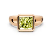 Solitaire Engagement Ring Setting for Fancy Yellow Princess Cut Center with Wide Band and Bezel Head in Rose Gold