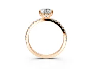 Solitaire Engagement Ring Setting for Oval Center with Pave Band and Claw Prong Head in Rose Gold