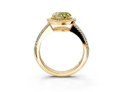 Milgrain Halo Engagement Ring Setting for Fancy Yellow Heart-Shaped Center with Three-Sided Pave Band and Prong Head in Yellow Gold