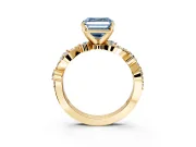 Solitaire Engagement Ring Setting for Fancy Blue Asscher Cut Center with Bar-Station Pave Twist and Prong Head in Yellow Gold