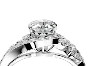Halo Engagement Ring Setting for Oval Center with Marquise and Pave Bypass Band and Prong Head in Platinum