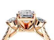 3 Stone Engagement Ring Setting for Radiant Cut Center with Crossover Basket, Pave Band and Prong Head in Rose Gold