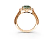 Milgrain Halo Engagement Ring Setting for Fancy Green Asscher Cut Center with Bezel Point Accents and Prong Head in Rose Gold