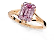 Solitaire Engagement Ring Setting for Fancy Pink Emerald Cut Center with Plain Split Shank and Prong Head in Rose Gold