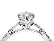 Baguette Engagement Ring Setting for Pear-Shaped Center with Alternating Bar-Set Band and Prong Head in Platinum