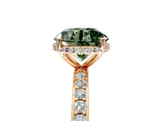 Hidden Halo Engagement Ring Setting for Fancy Green Round Cut Center with Pave Band and Prong Head in Rose Gold