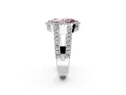 Halo Engagement Ring Setting for Fancy Pink Marquise Center with Wide-Open Pave Split Shank and Prong Head in White Gold