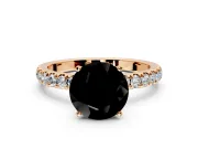Open Basket Engagement Ring Setting for Fancy Black Round Cut Center with Pave Band and Prong Head in Rose Gold