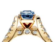 Solitaire Engagement Ring Setting for Fancy Blue Emerald Cut Center with Pave Cathedral Shoulders and Prong Head in Yellow Gold