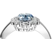 Halo Engagement Ring Setting for Fancy Blue Oval Center with Milgrain Channel Band and Prong Head in Platinum