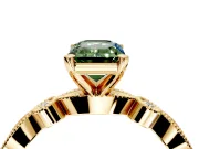 Solitaire Engagement Ring Setting for Fancy Green Emerald Cut Center with Milgrain Bezel Accents and Prong Head in Yellow Gold