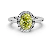 Halo Engagement Ring Setting for Fancy Yellow Oval Center with Tapered Plain Band and Prong Head in Sterling Silver