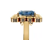 Cluster Halo Engagement Ring Setting for Fancy Blue Emerald Cut Center with Milgrain Bezel Accents and Prong Head in Yellow Gold