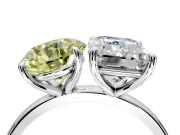 Fancy Yellow Round Cut and Emerald Cut Lab-Grown Diamond Toi et Moi Engagement Ring with Prong-Set Stones in Sterling Silver