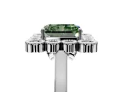Cluster Halo Engagement Ring Setting for Fancy Green Radiant Cut Center with Milgrain Bezel Accents and Prong Head in Platinum