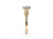 3 Stone Engagement Ring Setting for Oval Center with Crossover Basket, Pave Band and Prong Head in Yellow Gold