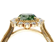 Milgrain Halo Engagement Ring Setting for Fancy Green Cushion Cut Center with Bezel Point Accents and Prong Head in Yellow Gold
