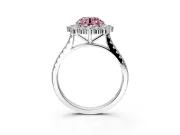 Halo Engagement Ring Setting for Fancy Pink Round Cut Center with Single-Row Pave, Open Basket and Prong Head in Platinum