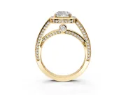 Halo Engagement Ring Setting for Cushion Cut Center with Framed Halo, Pave Band and Prong Head in Yellow Gold