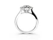 Halo Engagement Ring Setting for Round Cut Center with Milgrain Pave Band and Bezel Head in Platinum