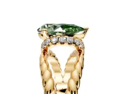 Halo Engagement Ring Setting for Fancy Green Pear-Shaped Center with Rope Twist Split Shank and Prong Head in Yellow Gold