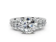 Cluster Engagement Ring Setting for Round Cut Center with 2-Row Shoulder Clusters and Prong Head in Sterling Silver