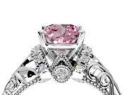 Solitaire Engagement Ring Setting for Fancy Pink Cushion Cut Center with Filigree Accent Basket and Prong Head in Platinum