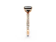 Hidden Halo Engagement Ring Setting for Fancy Black Princess Cut Center with Pave Band and Prong Head in Rose Gold