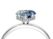 Hidden Halo Engagement Ring Setting for Fancy Blue Heart-Shaped Center with Plain Band and Tall Prong Head in Platinum