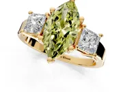 3 Stone Engagement Ring Setting for Fancy Yellow Marquise Center with Matching Side Accents and Prong Head in Yellow Gold