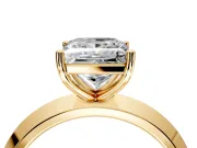 Solitaire Engagement Ring Setting for Princess Cut Center with Wide Knife Ridge Band and Prong Head in Yellow Gold