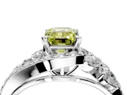 Halo Engagement Ring Setting for Fancy Yellow Emerald Cut Center with Marquise and Pave Bypass Band and Prong Head in Platinum