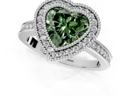 Halo Engagement Ring Setting for Fancy Green Heart-Shaped Center with Milgrain Halo, Pave Band and Prong Head in Sterling Silver