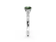 3 Stone Engagement Ring Setting for Fancy Green Cushion Cut Center with Channel Baguette Accents and Prong Head in White Gold