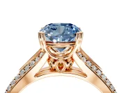 Solitaire Engagement Ring Setting for Fancy Blue Cushion Cut Center with Pave Rail Split Shank and Prong Head in Rose Gold