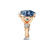 Solitaire Engagement Ring Setting for Fancy Blue Round Cut Center with Bezel Station Band and Prong Head in Rose Gold