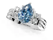 Solitaire Engagement Ring Setting for Fancy Blue Pear-Shaped Center with Grooved Bar Accent Band and Prong Head in Sterling Silver