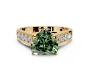 Solitaire Engagement Ring Setting for Fancy Green Heart-Shaped Center with Cathedral Channel Band and Prong Head in Yellow Gold