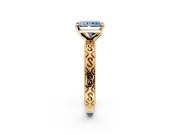 Solitaire Engagement Ring Setting for Fancy Blue Radiant Cut Center with Scrollwork Band and Prong Head in Yellow Gold