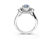 3 Stone Engagement Ring Setting for Fancy Blue Pear-Shaped Center with Crossover Basket, Pave Band and Prong Head in Sterling Silver