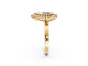 Halo Engagement Ring Setting for Fancy Blue Heart-Shaped Center with Milgrain Bezel Rim, Plain Band and Prong Head in Yellow Gold