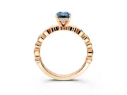 Solitaire Engagement Ring Setting for Fancy Blue Emerald Cut Center with Beaded Bezel Station Band and Prong Head in Rose Gold