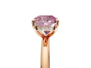 Hidden Halo Engagement Ring Setting for Fancy Pink Cushion Cut Center with Thin Rounded Band and Prong Head in Rose Gold