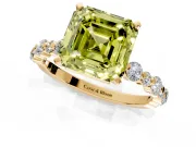 Solitaire Engagement Ring Setting for Fancy Yellow Asscher Cut Center with Alternating Size Accents and Prong Head in Yellow Gold
