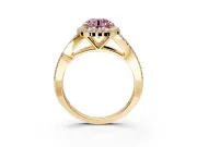 Halo Engagement Ring Setting for Fancy Pink Round Cut Center with Pave Split Shank and Prong Head in Yellow Gold